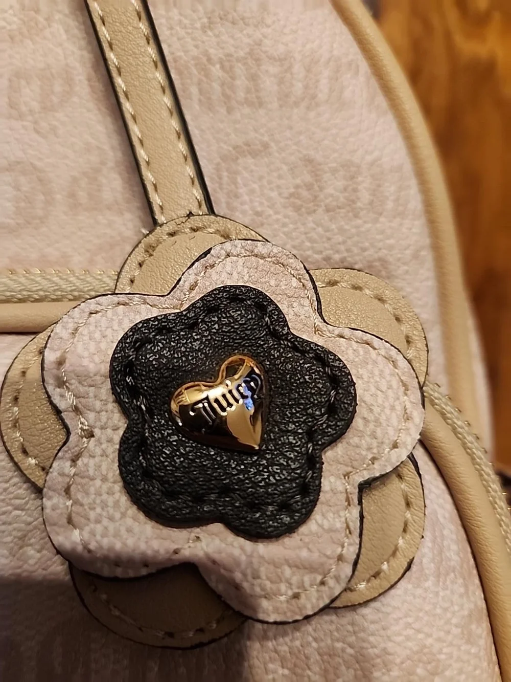 Juicy Couture Beige Logo Mini Backpack Flower Charm Y2K